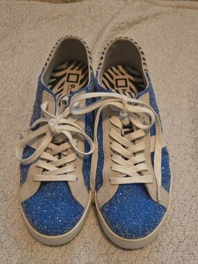 D.A.T.E Blue Glitter Lace-Up Women's Sneakers